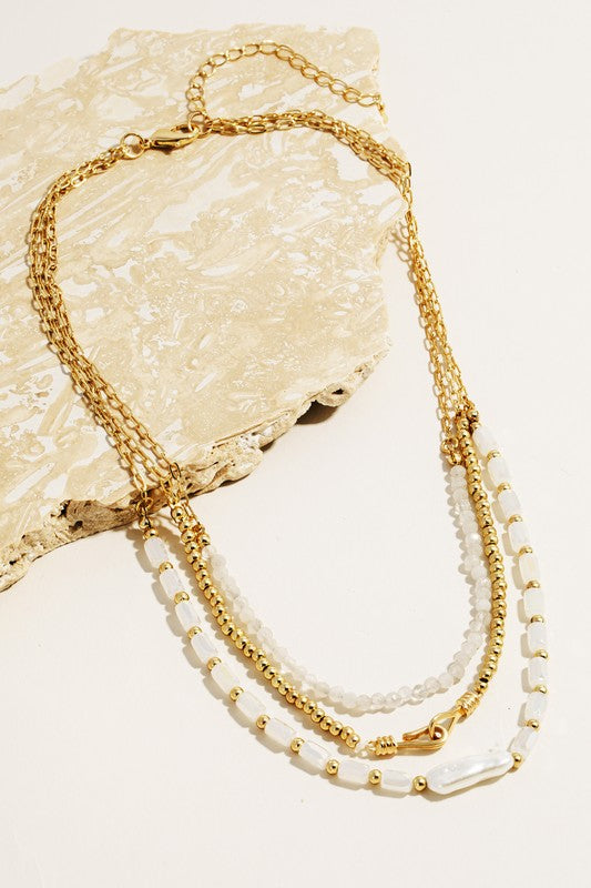Gold Pearl Triple Layer Necklace