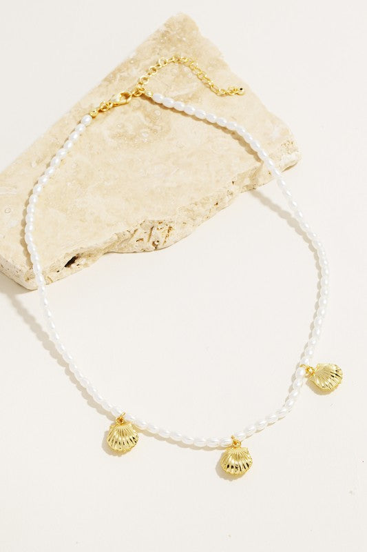 Gold Pearl Seashell Necklace