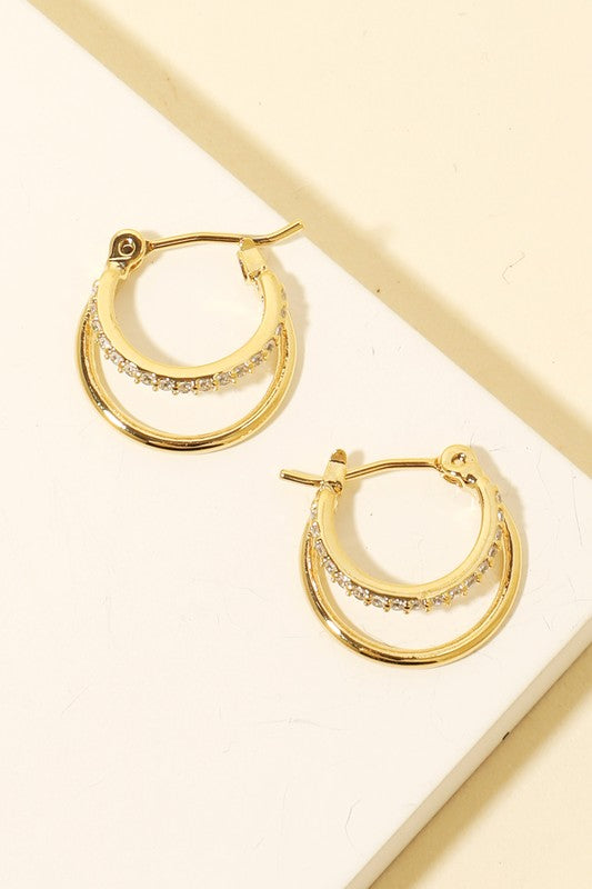 Gold Rhinestone Double Hoop Earrings