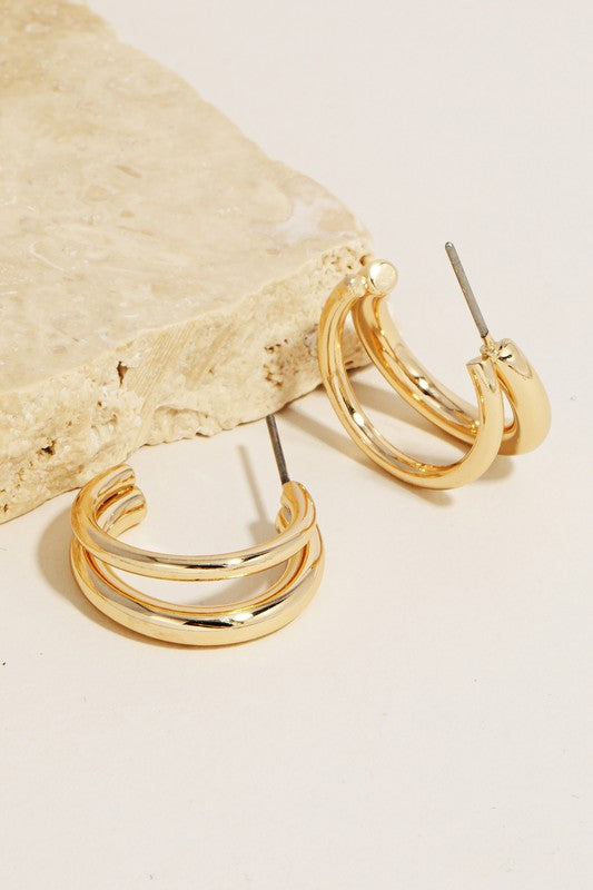 Gold Metallic Double Hoop Earrings