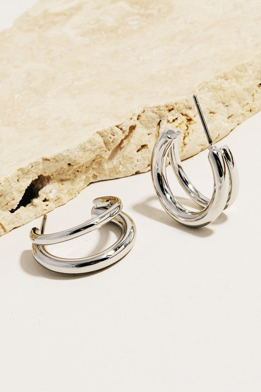 Silver Metallic Double Hoop Earrings