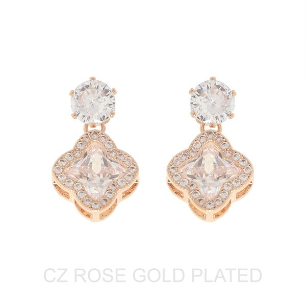 Rose Gold CZ Quatrefoil Earrings