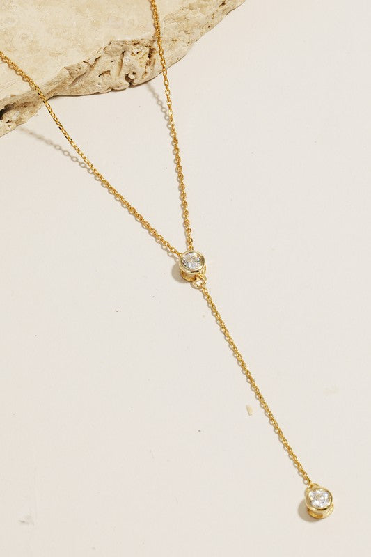 Gold CZ Lariat Y Necklace