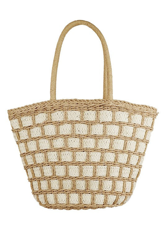 Taupe Two Toned Straw Tote