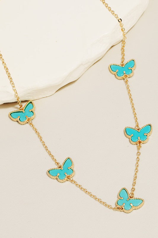 Gold Turquoise Butterfly Necklace