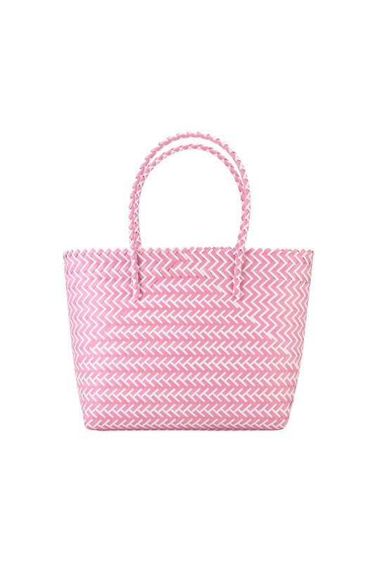 Pink Basket Weave Tote Bag