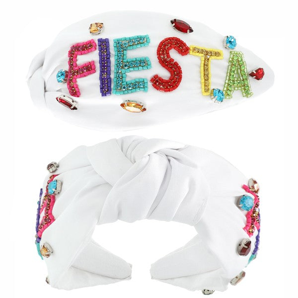 White Fiesta Beaded Knot Headband