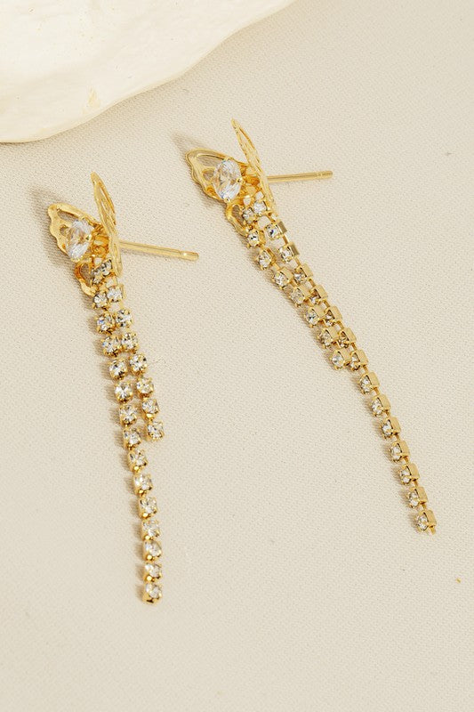 Gold Butterfly Rhinestone Earrings