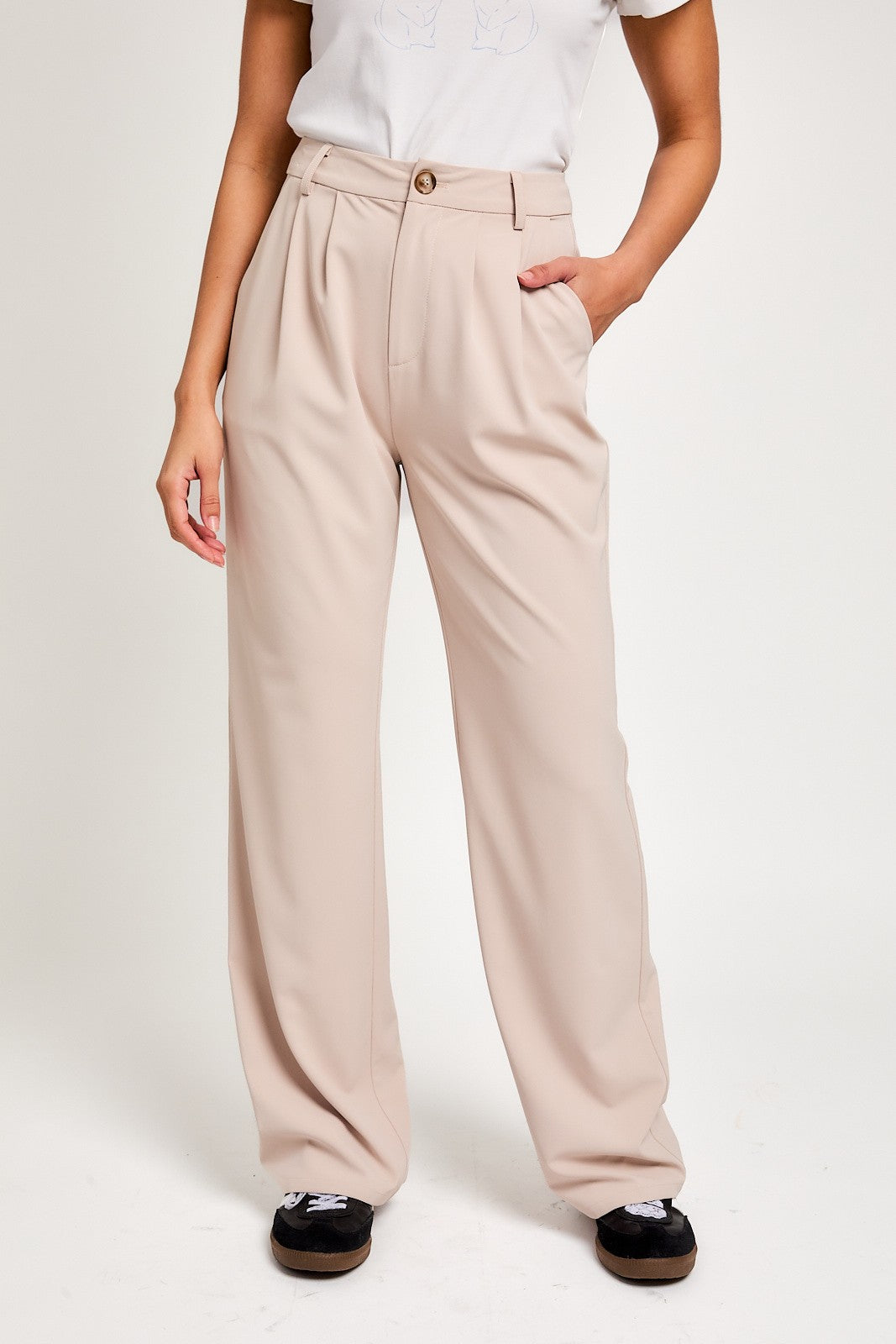 Beige High Waist Dress Pants