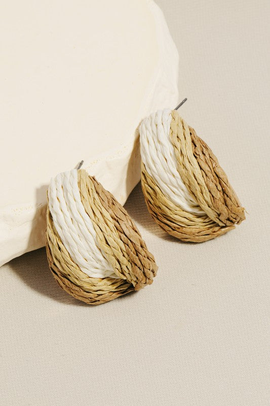 Neutral Raffia Braided Stud Earrings