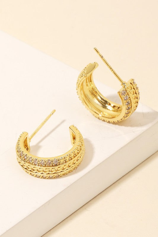 Gold Rhinestone Chain Hoop Earrings