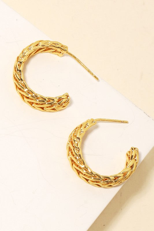 Gold Wheat Braid Hoop Earrings