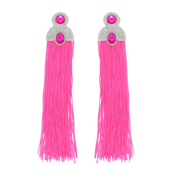 Hot Pink Rhinestone Tassel Earrings