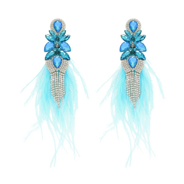Blue AB Rhinestone Feather Earrings
