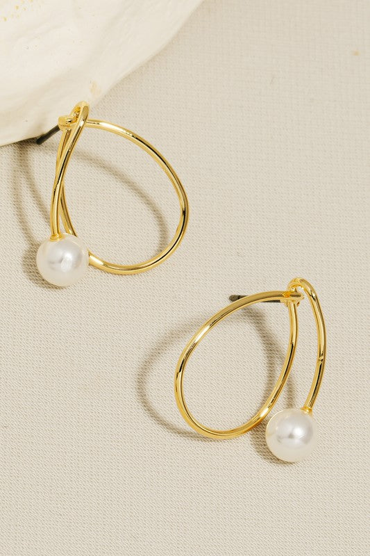 Gold Pearl Wire Stud Earrings