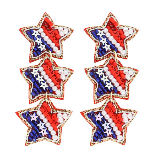 Beaded USA Star Earrings