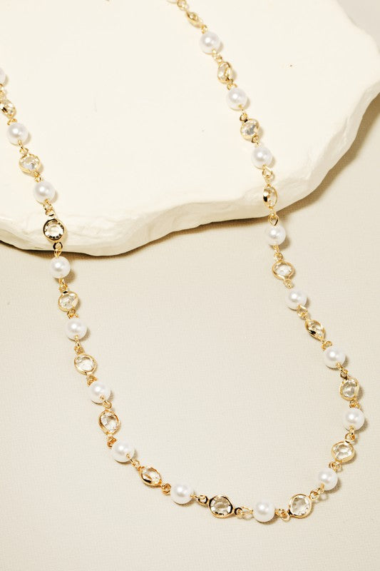 Gold Pearl Rhinestone Necklace