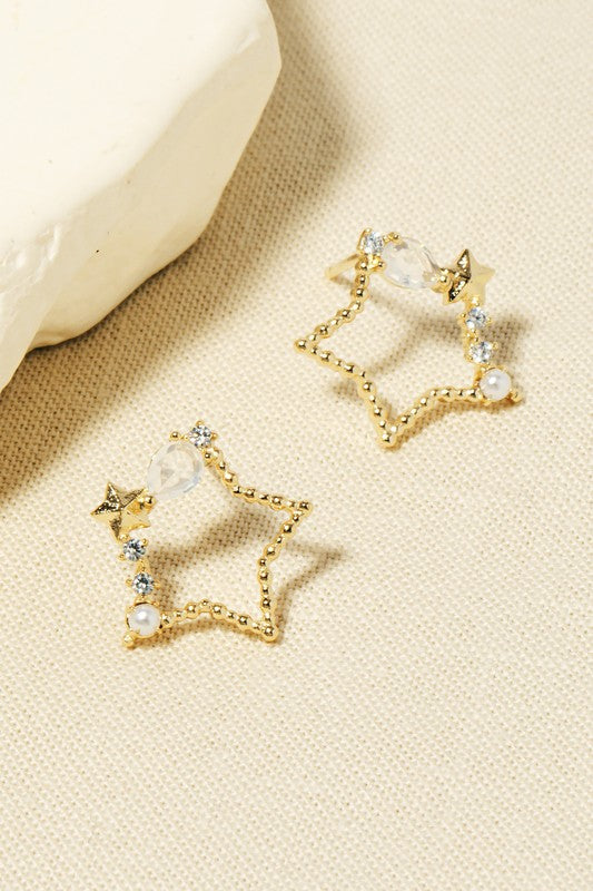Gold Rhinestone Star Stud Earrings
