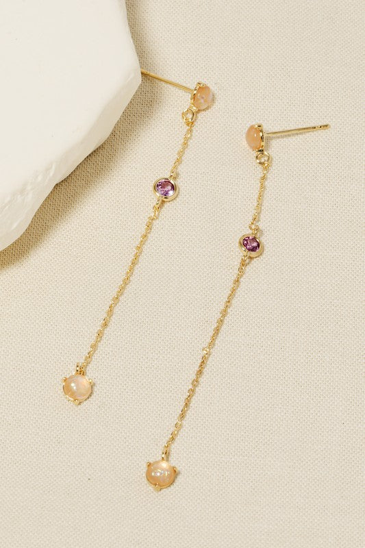 Pink Gold Opal Rhinestone Earrings