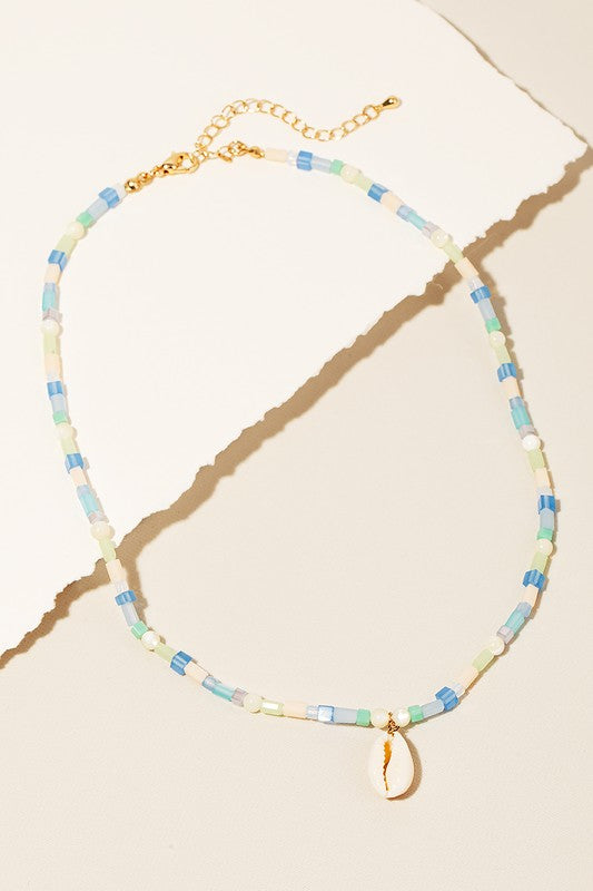 Blue Beaded Puka Shell Necklace