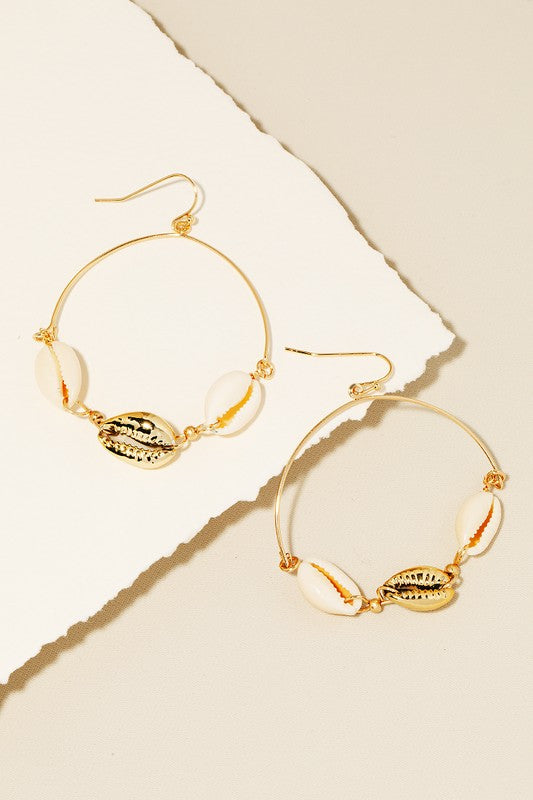 Gold Puka Shell Hoop Earrings