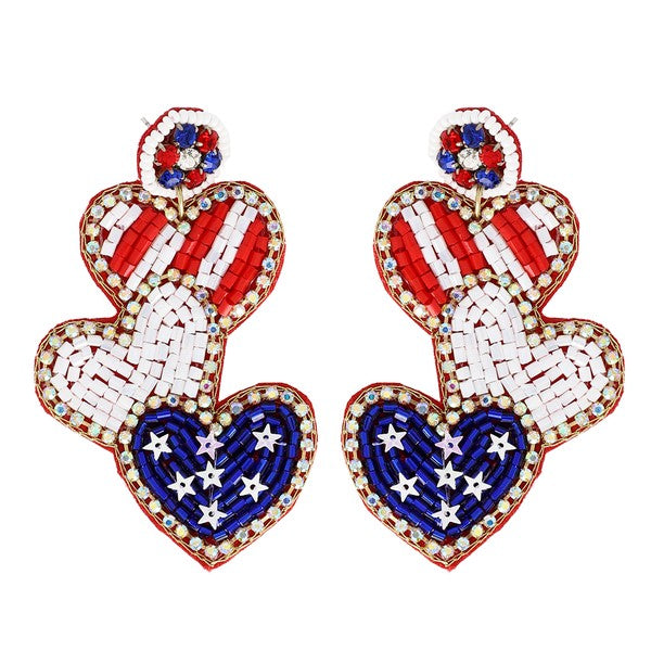USA Heart Beaded Earrings