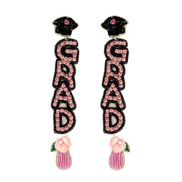 Pink Graduation Rhinestone Earrings