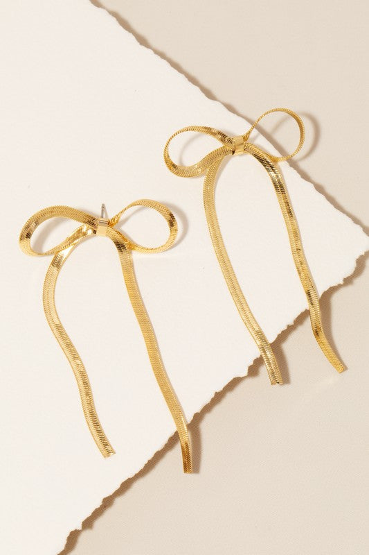 Gold Flat Chain Bow Earrings