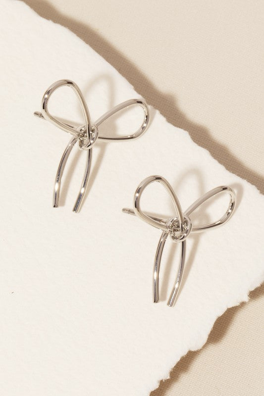 Silver Dainty Knotted Bow Earrings