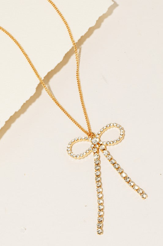 Gold Rhinestone Bow Necklace