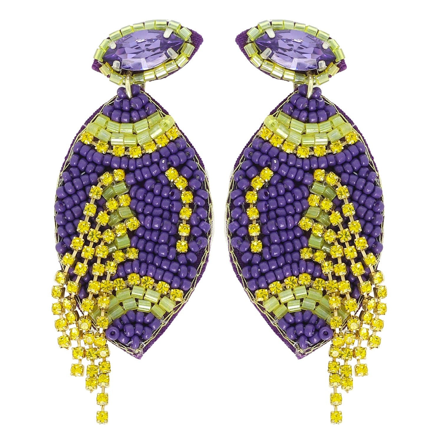 Purple & Gold Football Beaded Earrings