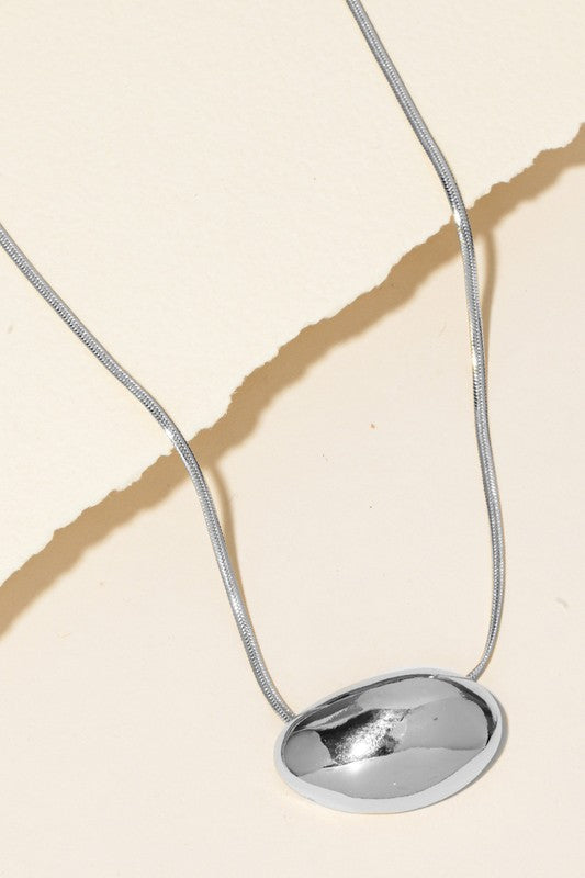 Silver Oval Pendant Necklace