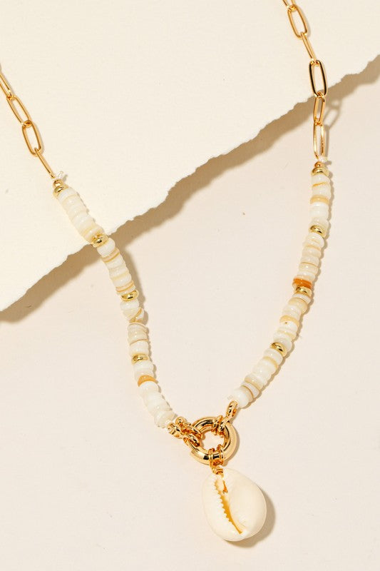 White Puka Shell Beaded Drop Necklace