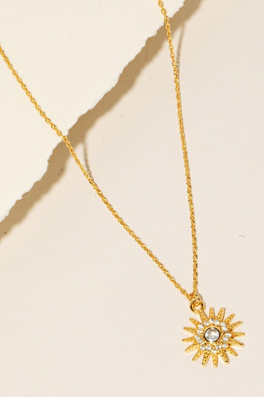 Gold Rhinestone Sunburst Necklace