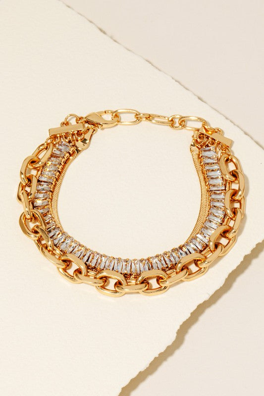 Gold Rhinestone Chain Layered Bracelet