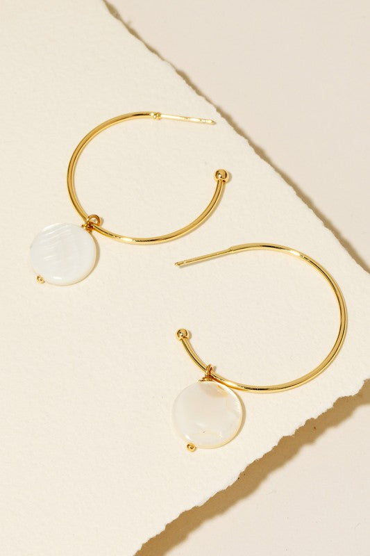 Gold Shell Drop Hoop Earrings