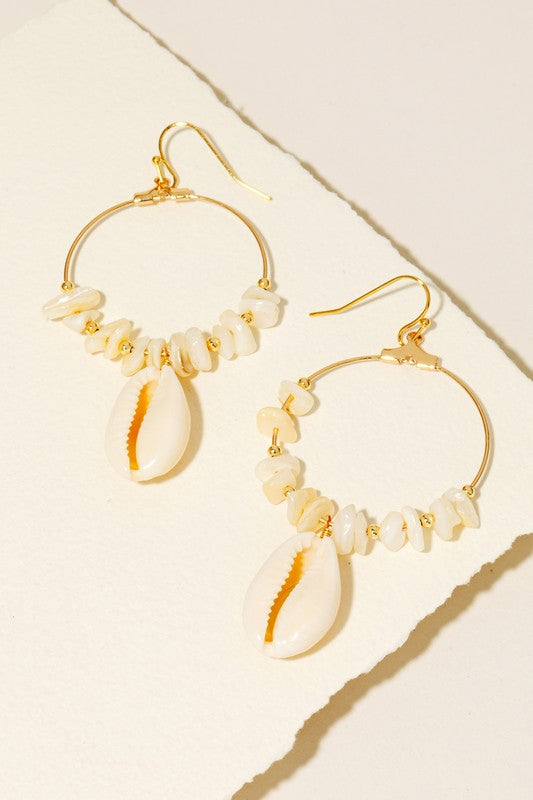 Gold Puka Shell Drop Earrings