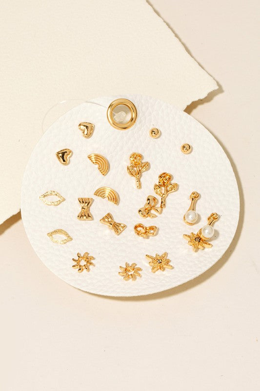 Gold Mixed Shape Stud Earrings