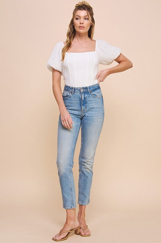 White Corset Bubble Sleeve Bodysuit