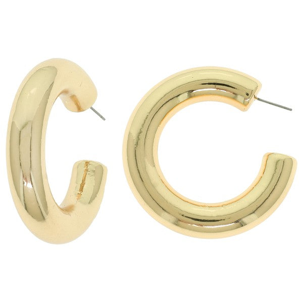 Gold Thick Shinny Hoop Earrings