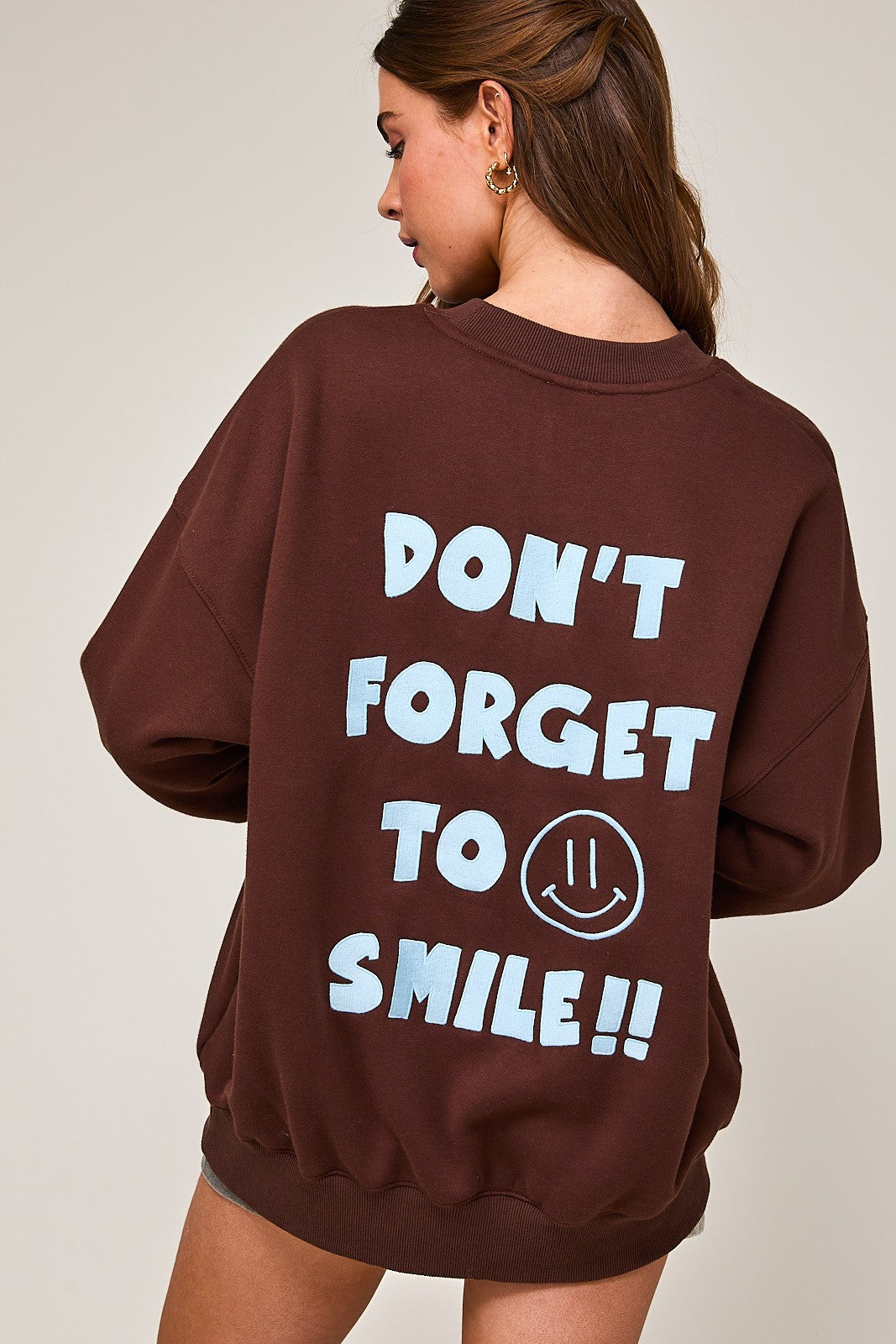 Brown Smile Embroidered Sweatshirt