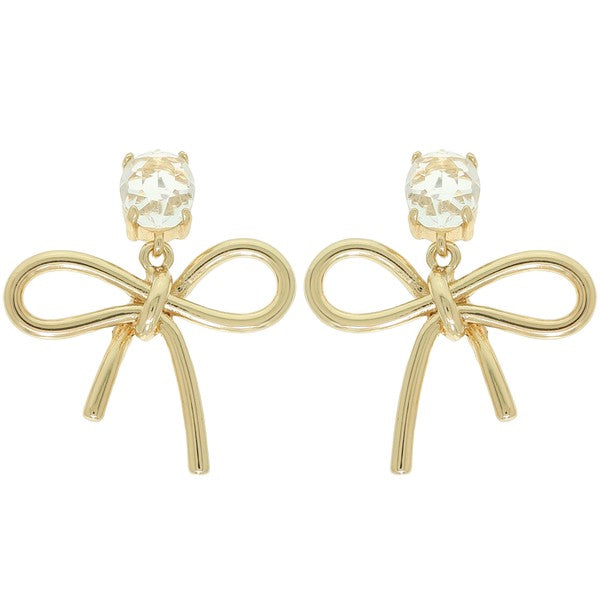 Gold Bow Gemstone Post Earrings