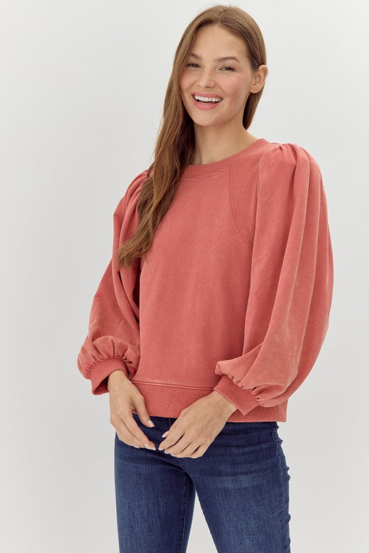 Brick Washed Puff Sleeve Sweatshirt