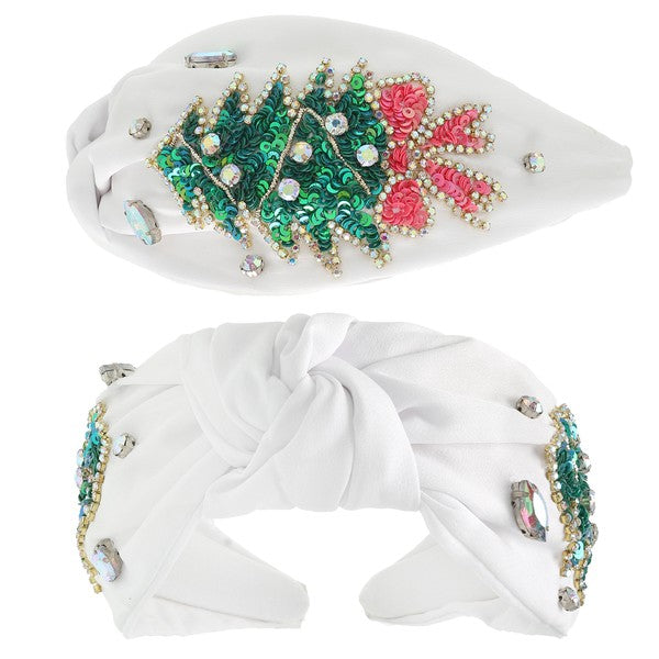 White Sequin Christmas Tree Headband