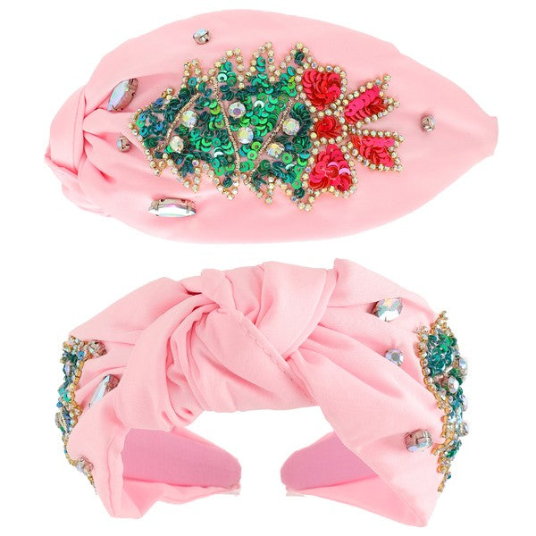 Pink Sequin Christmas Tree Headband