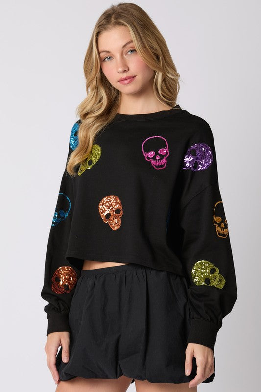 Black Sequin Skeleton Sweatshirt