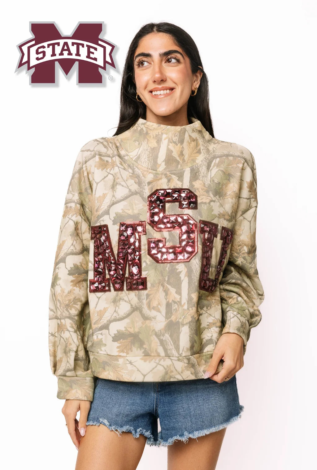 Licensed Miss State Mockneck Camo Sweatshirt