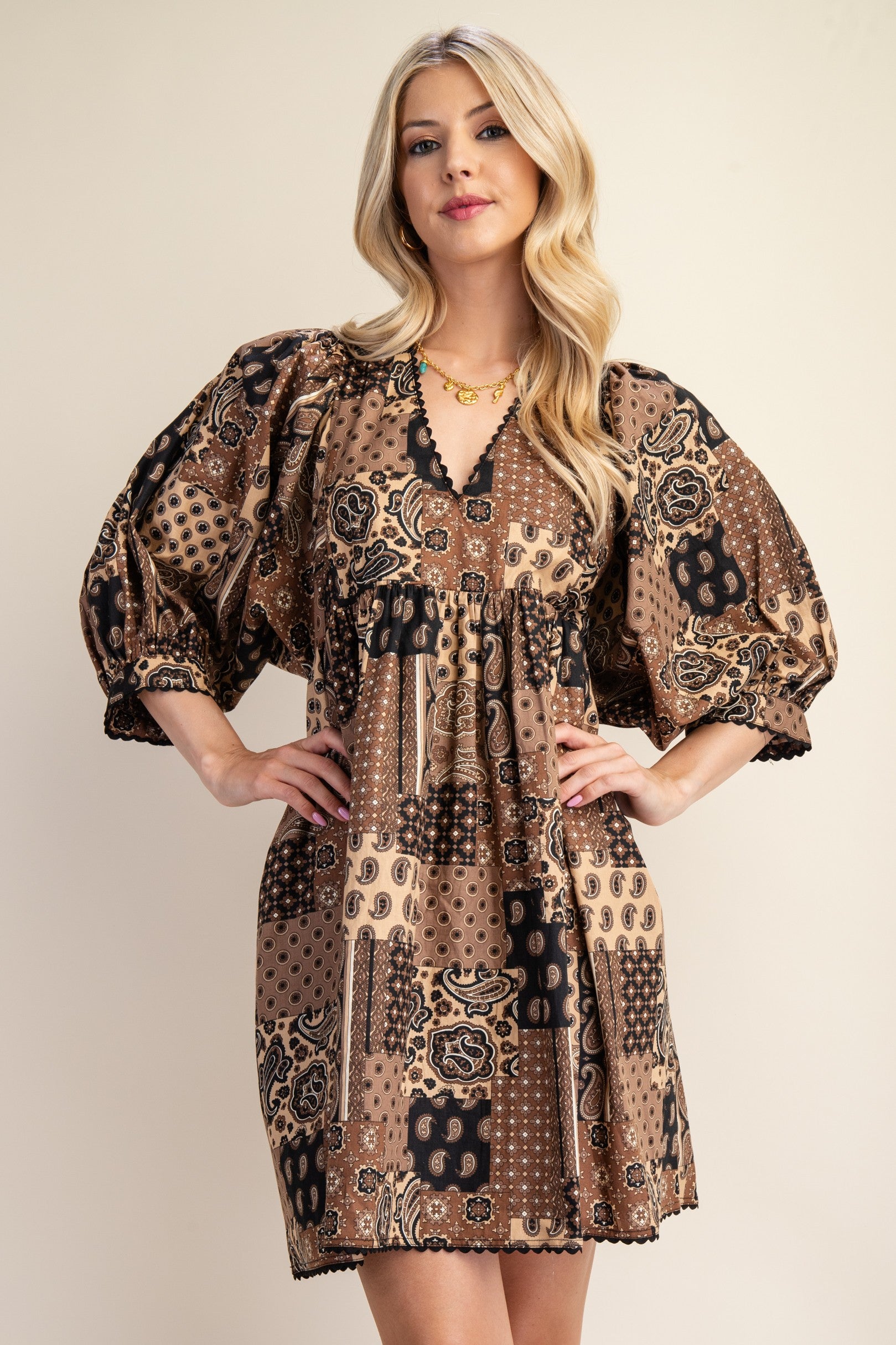 Brown Paisley Ric Rac Dress