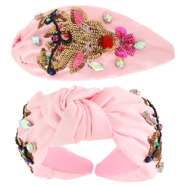 Pink Sequin Reindeer Knot Headband