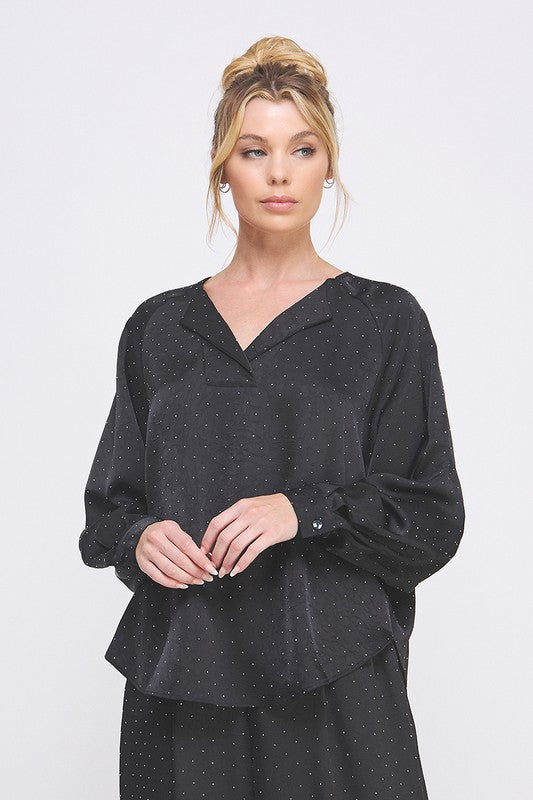 Black Satin Rhinestone Top